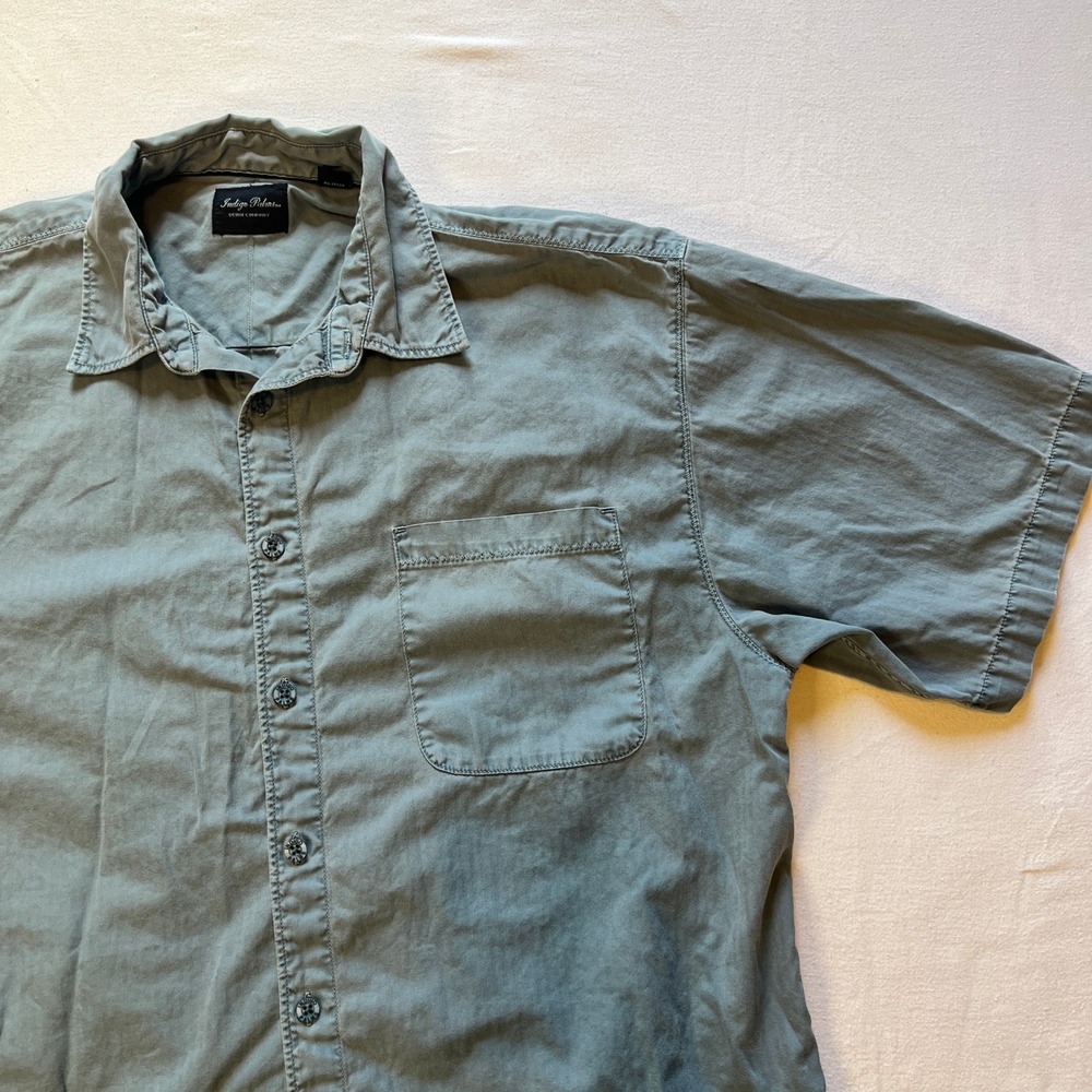 Indigo Palms Denim Company Short Sleeve Button Down Men Large Blue 100% Cotton - Picture 2 of 10